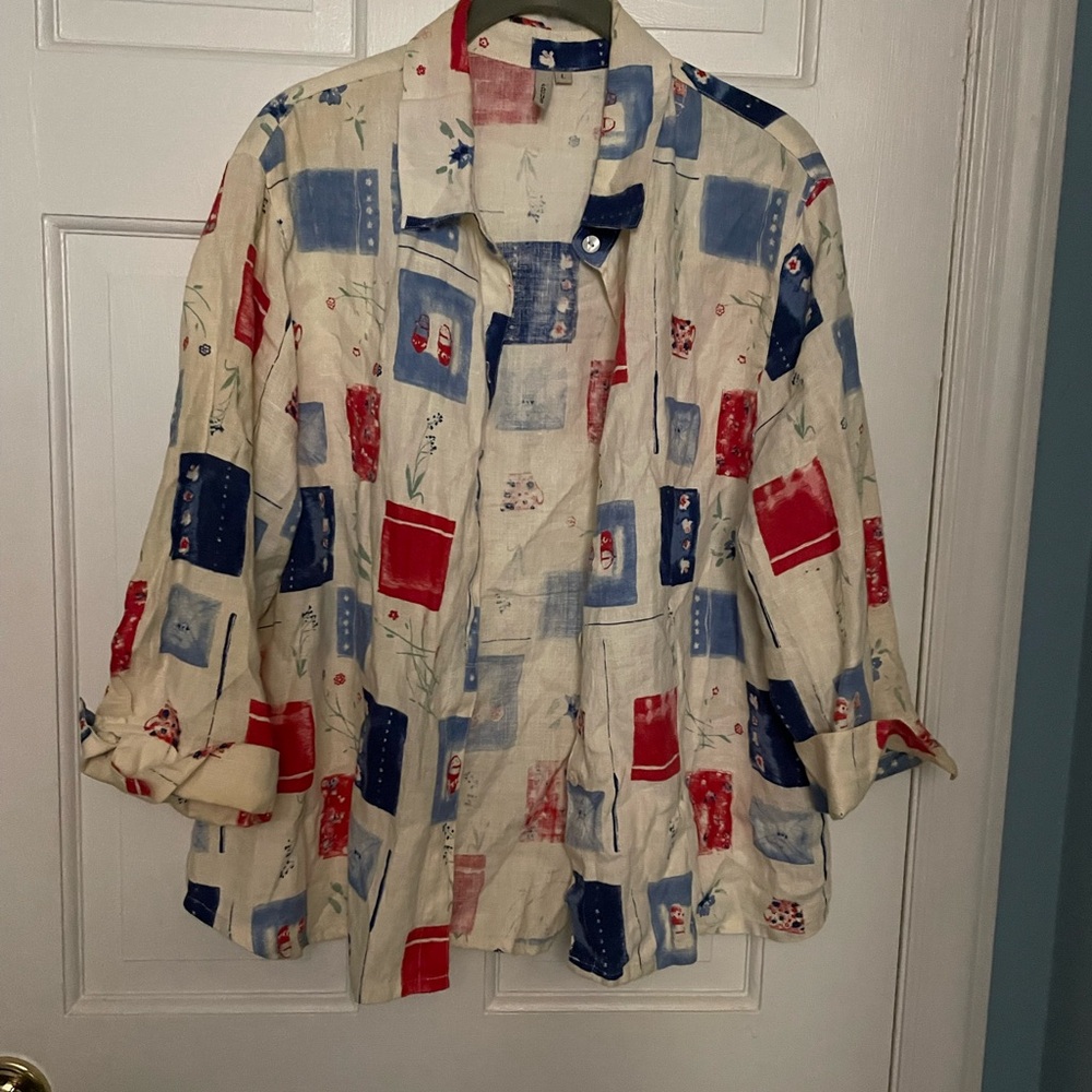 White blue and red Focus button down shirt